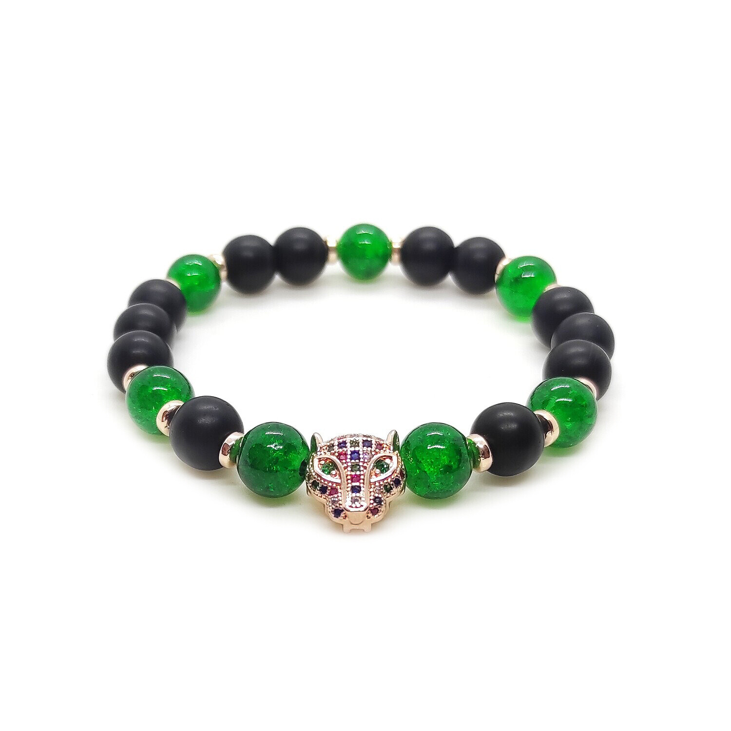 Black Onyx bracelet with zirconia Cheetah charm