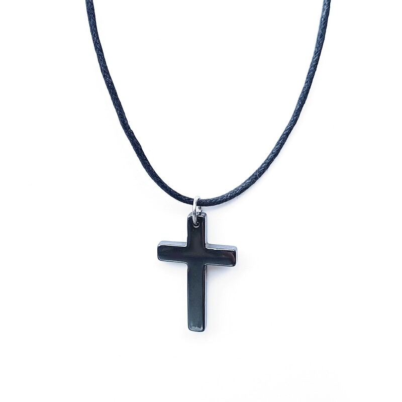 Hematite Cross necklace (cord)