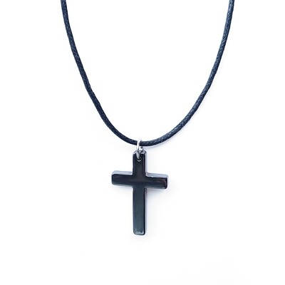 Hematite Cross necklace (cord)