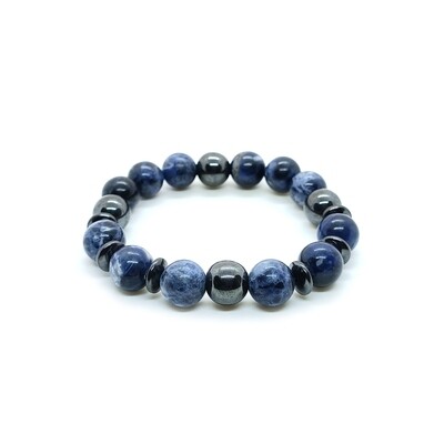 Hematite with Sodalite bracelet (10mm) - Grounding & Focus Hematite with Sodalite bracelet (10mm) - Grounding & Focus
