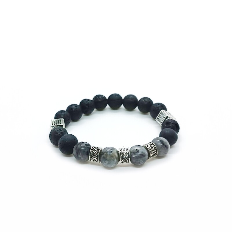 Labradorite and Lava Rock Bracelet (10mm)