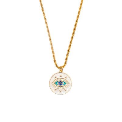 Gold and White Evil Eye necklace