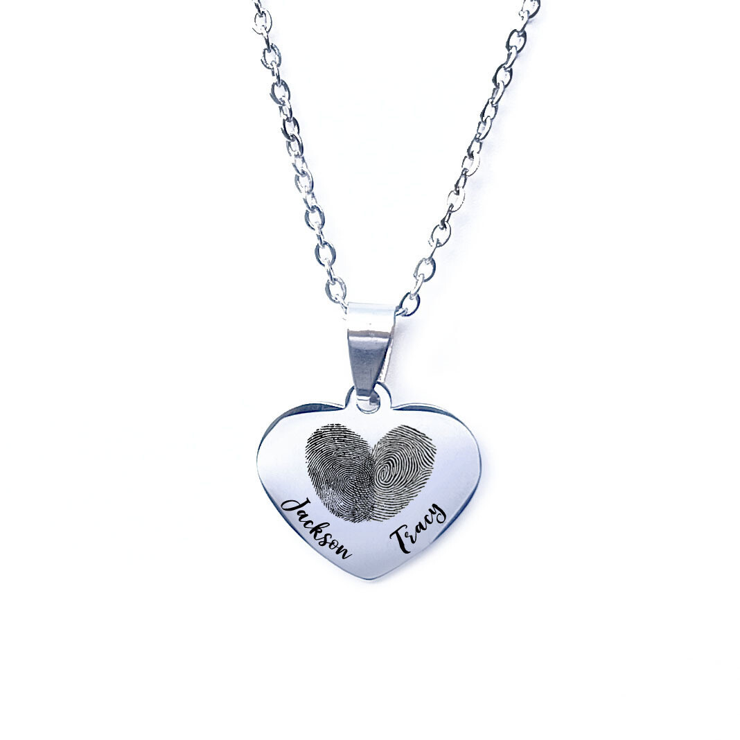 Personalised Fingerprint and Names Heart Necklace