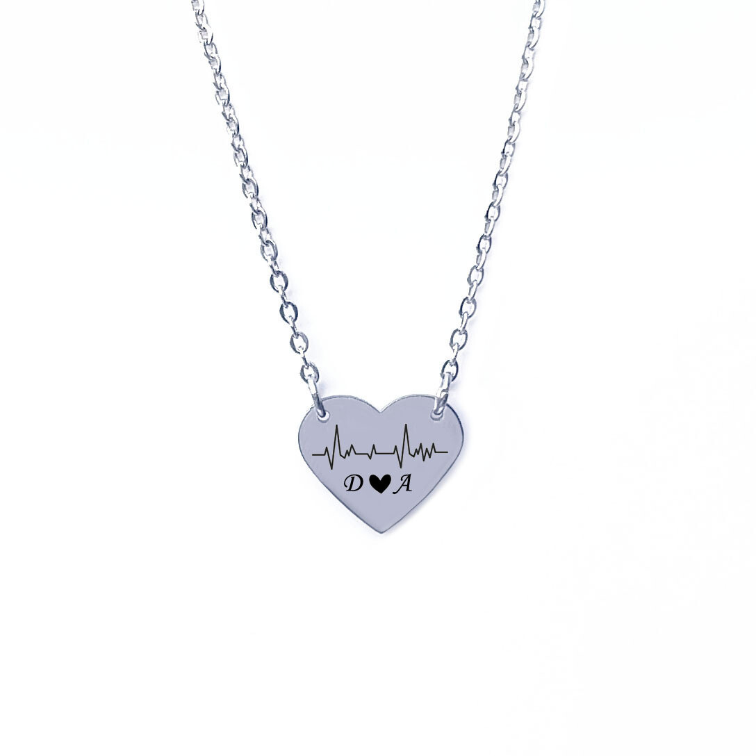 Personalised Engraved Heartbeat Initials Necklace