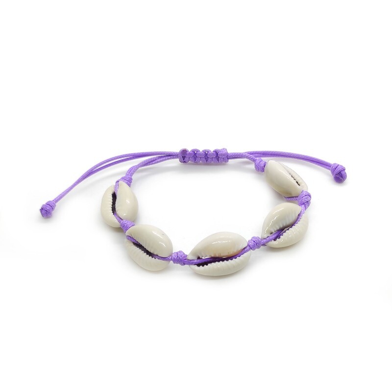 Adjustable Cowrie Shell bracelet (Purple Cord)