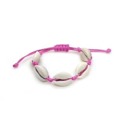 Adjustable Cowrie Shell bracelet (Dark Pink Cord)