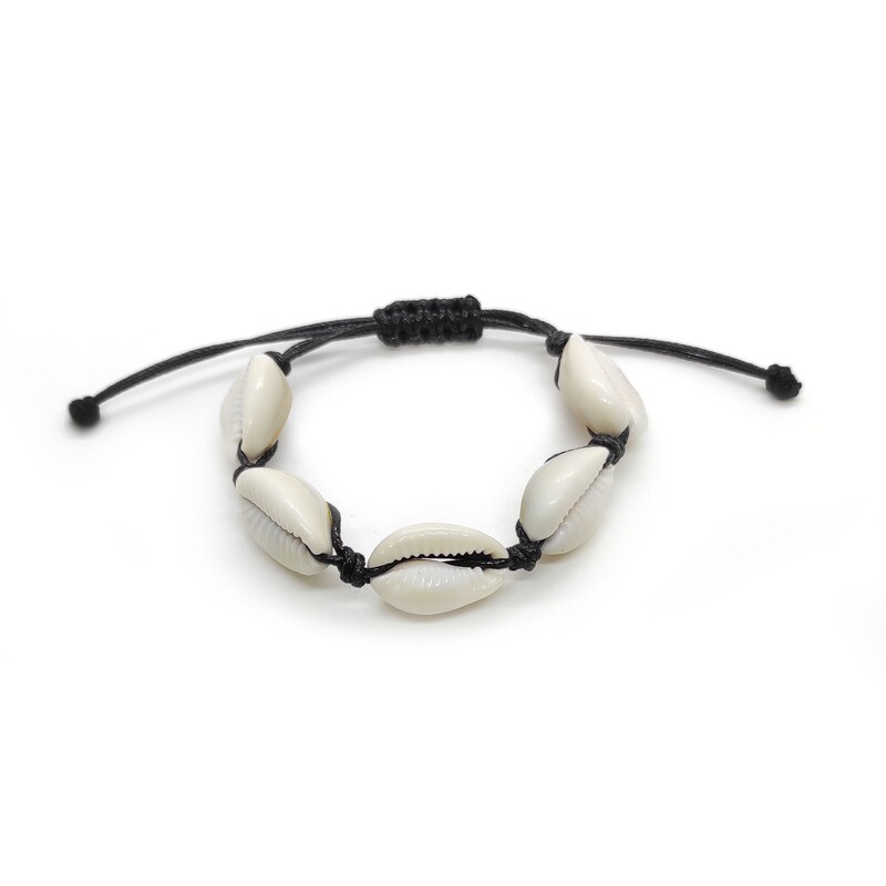 Adjustable Cowrie Shell Bracelet - Black Cord - Protection Adjustable Cowrie Shell Bracelet - Black Cord - Protection