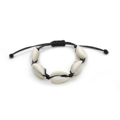 Adjustable Cowrie Shell bracelet (Black Cord)