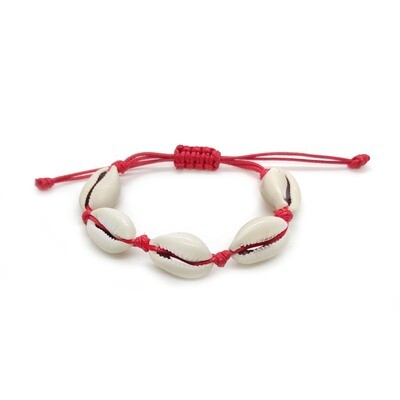 Adjustable Cowrie Shell bracelet (Red Cord)