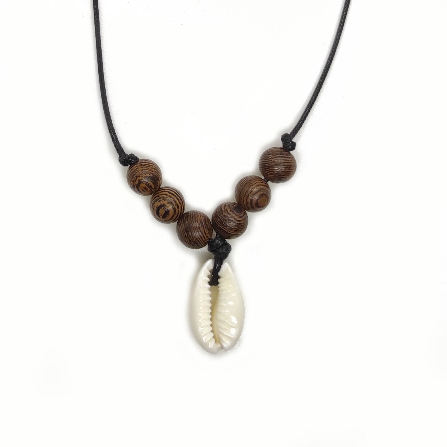 Cowrie Shell Wood Bead Necklace