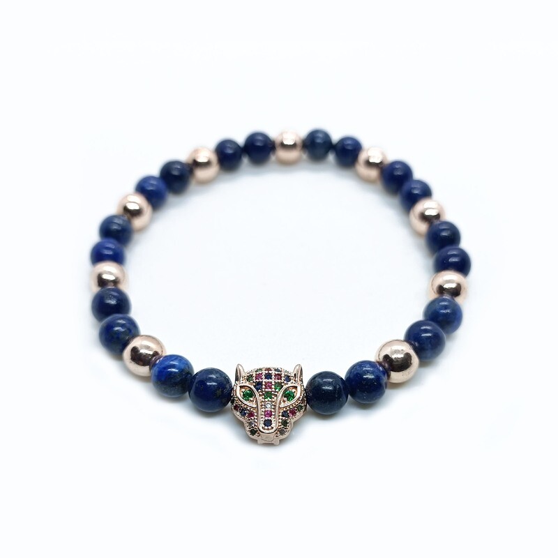 Lapis Lazuli and Rose Gold Hematite Cheetah bracelet