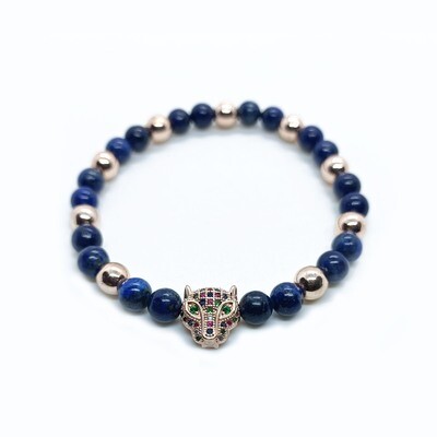 Lapis Lazuli, Rose Gold Hematite &amp; Cheetah bracelet - Wisdom &amp; Grounding