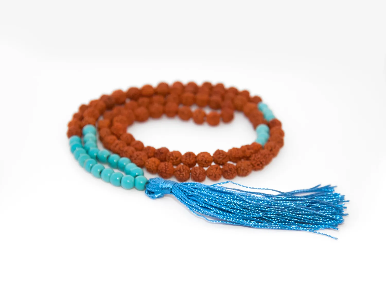 Rudraksha &amp; Turquoise Mala – 108 Beads for Protection and Inner Peace