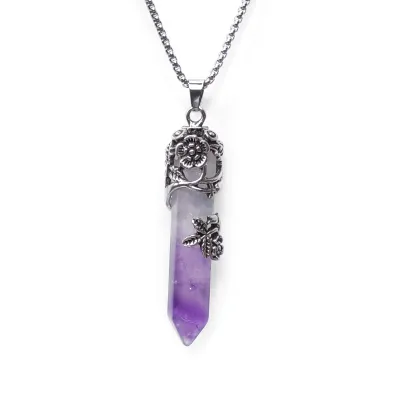 Amethyst pendant gemstone necklace (Flower holder)