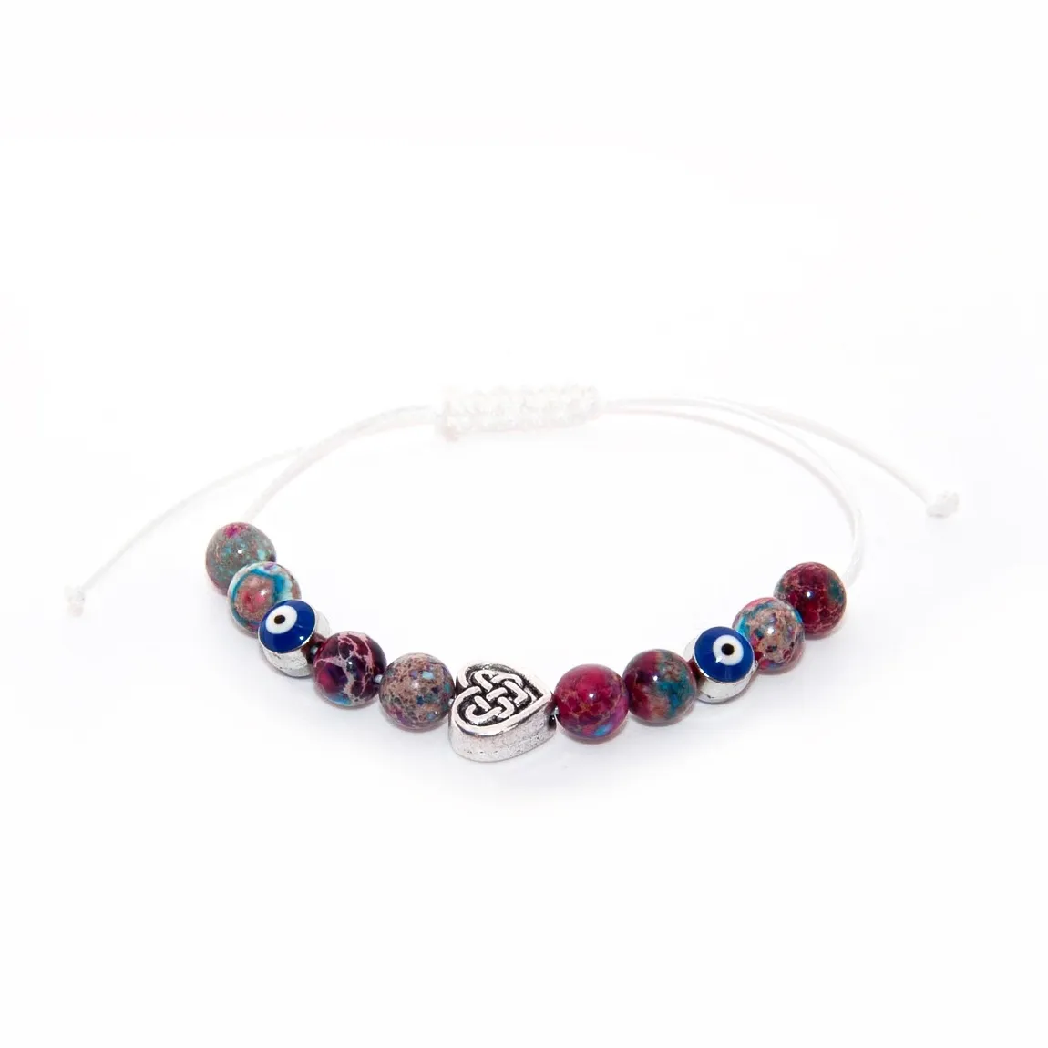 Kids adjustable red and blue Imperial Jasper Evil eye bracelet