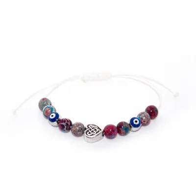Kids adjustable red and blue Imperial Jasper Evil eye bracelet