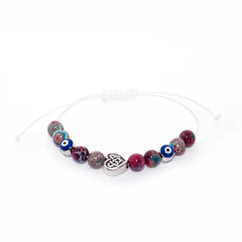 Kids adjustable red and blue Imperial Jasper Evil eye bracelet