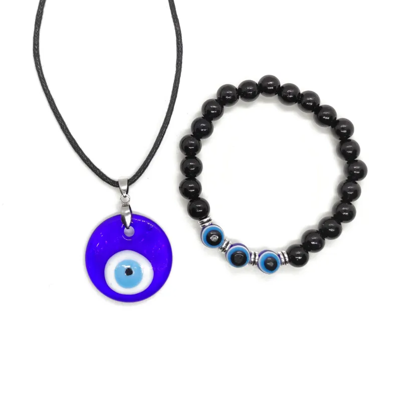 Unisex Evil Eye Bracelet and Necklace Set