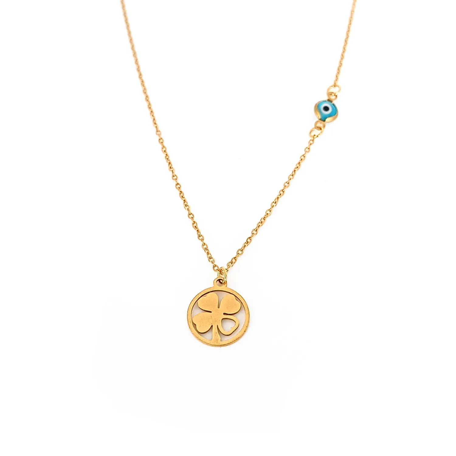 Clover necklace with evil eye