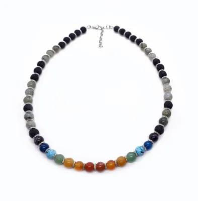 Chakra Necklace with Labradorite and Lava Rock