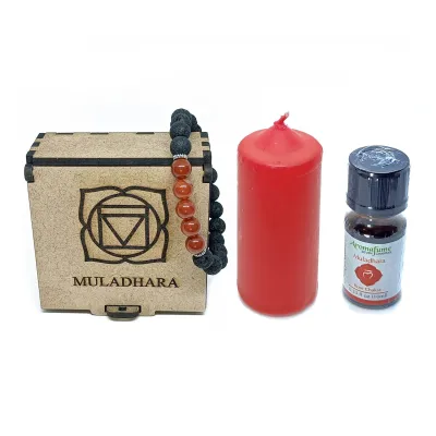 Chakra Bracelet, Candle &amp; Oil Set - Root (Muladhara)