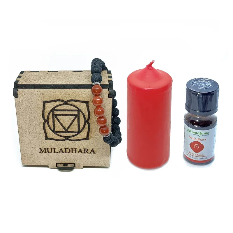 Chakra Bracelet, Candle &amp; Oil Set - Root (Muladhara)