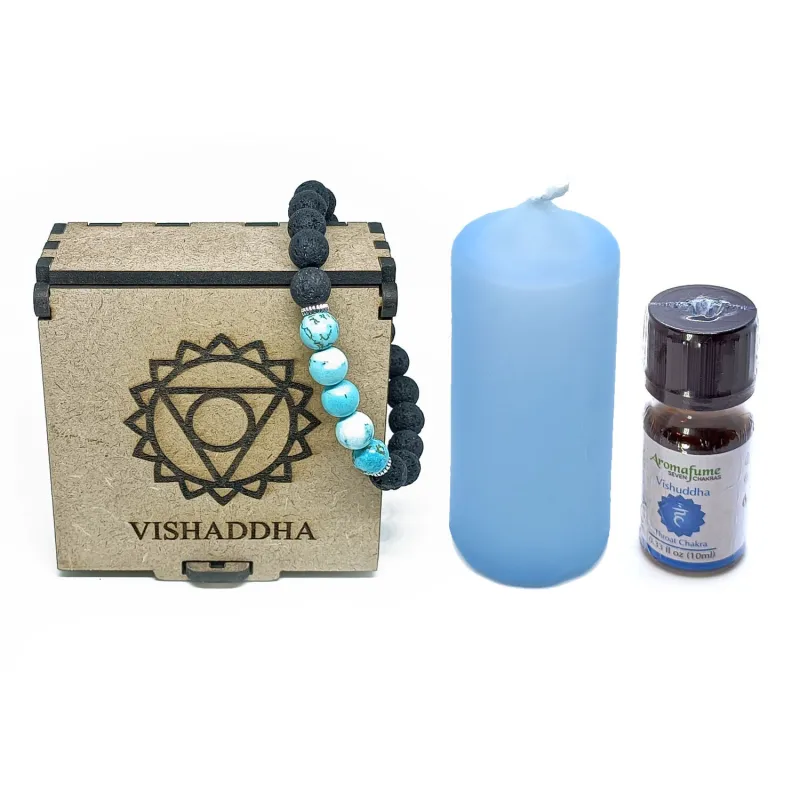 Chakra Bracelet, Candle &amp; Oil Set - Throat (Vishaddha)