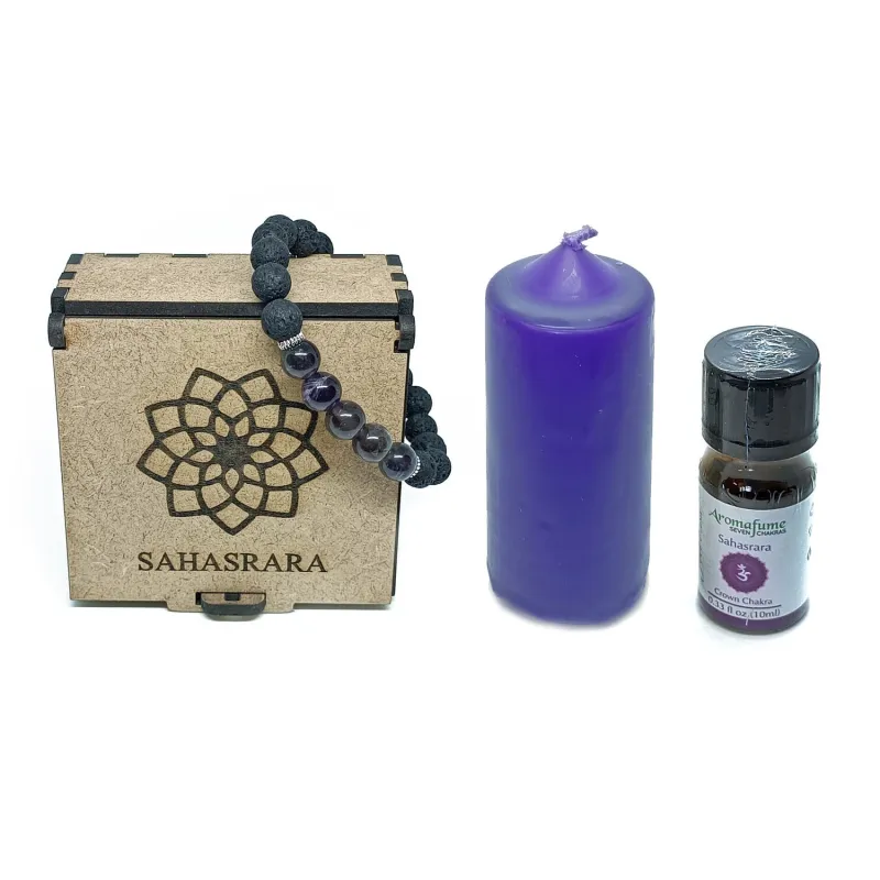 Chakra Bracelet, Candle &amp; Oil Set - Crown (Sahasrara)