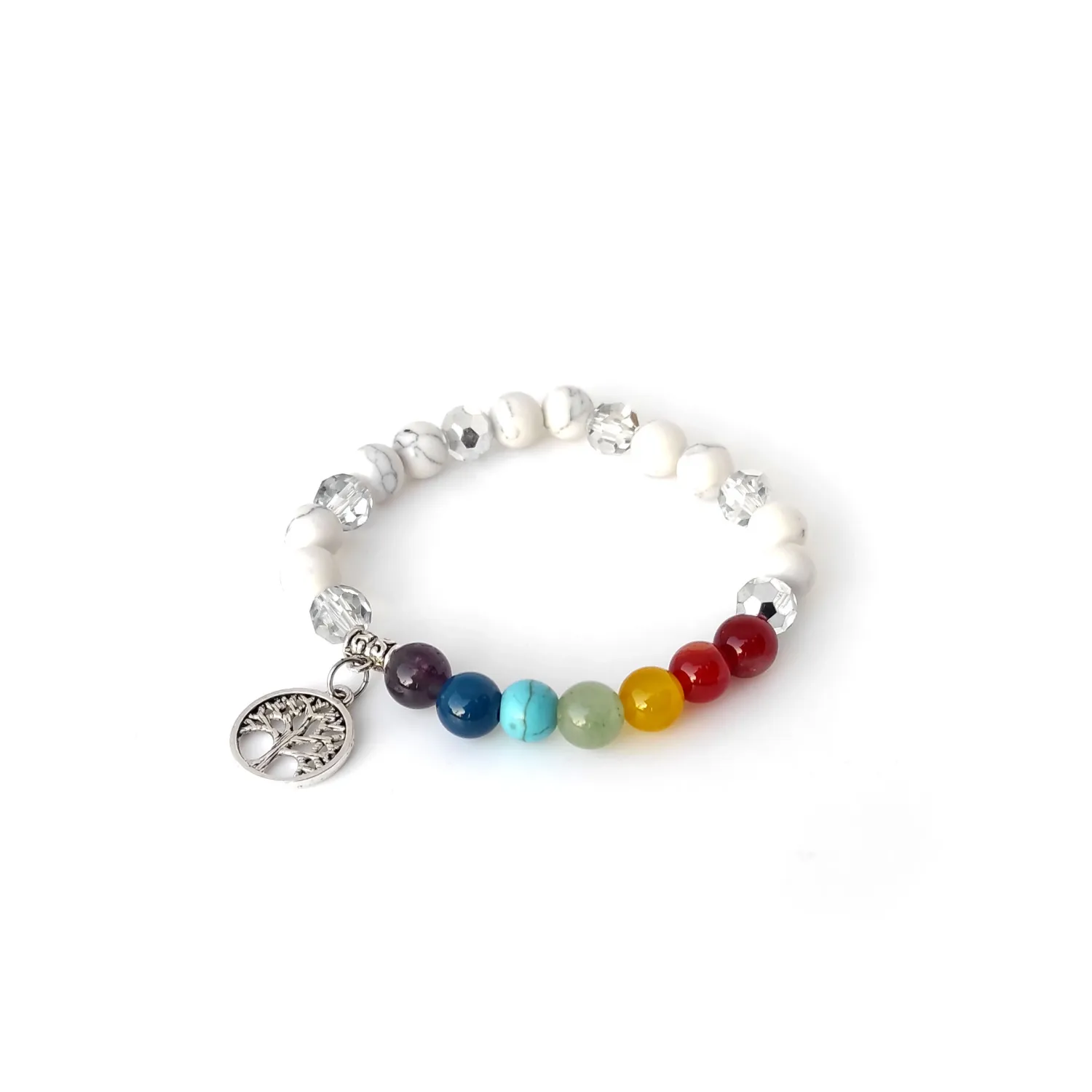 Howlite gemstone with Chakra beads &amp; Tree of Life bracelet