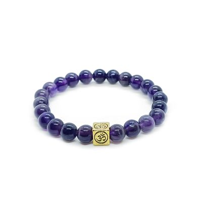Amethyst and Om Bracelet (8mm) - Inner peace and spiritual awareness
