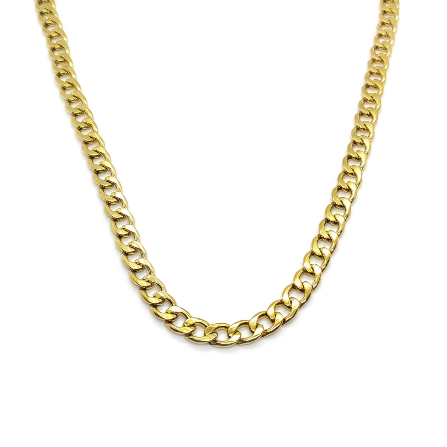 Stainless Steel Cuban Chain Necklace - (Gold Toned - 7mm)