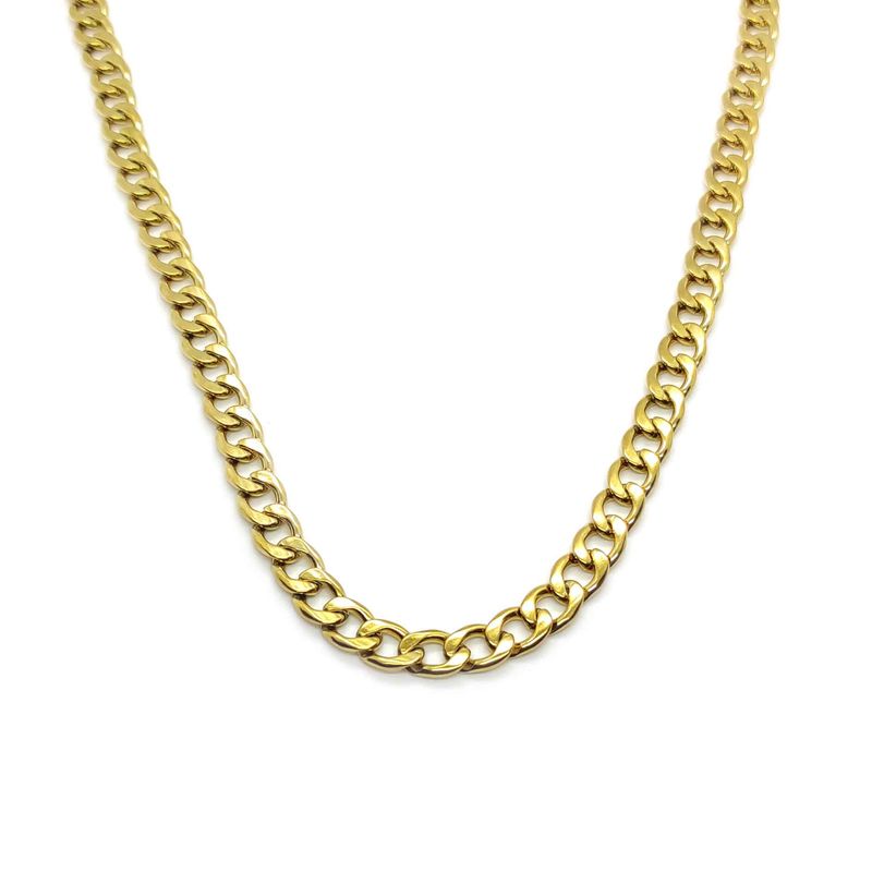 Stainless Steel Cuban Chain Necklace - (Gold Toned - 7mm)