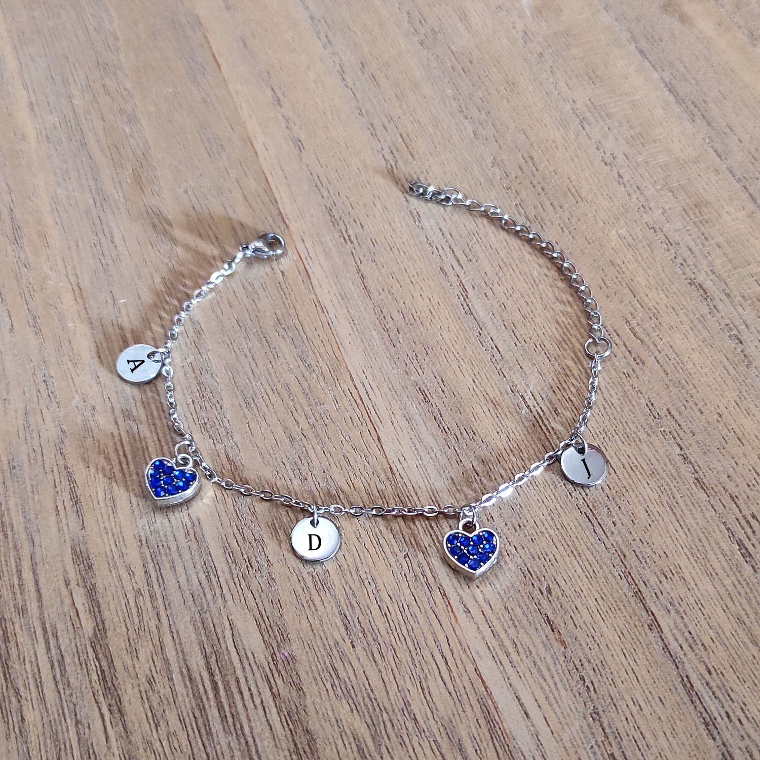 Personalised Initials Heart Zirconia Bracelet (Blue)