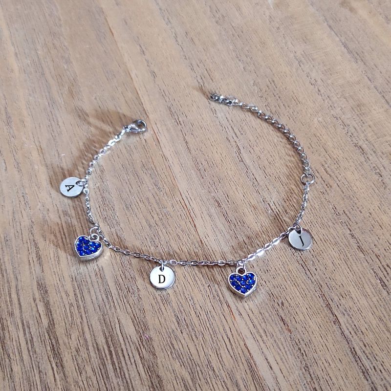 Personalised Initials Heart Zirconia Bracelet (Blue)