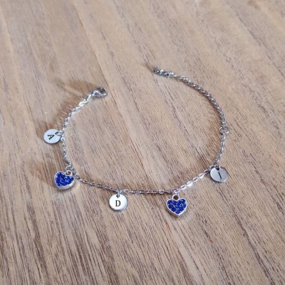 Personalised Initials Heart Zirconia Bracelet (Blue)