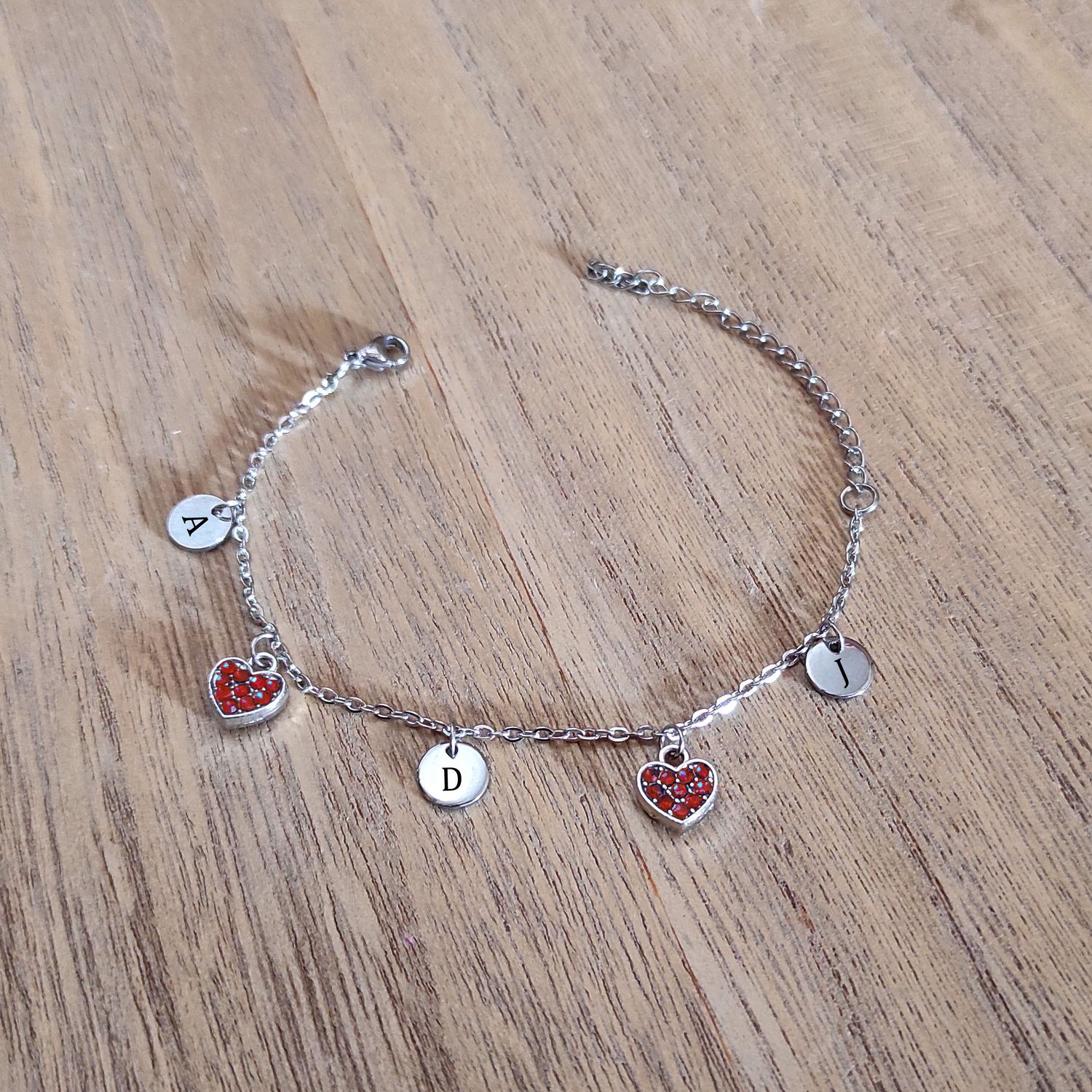 Personalised Initials Heart Zirconia Bracelet (Red)