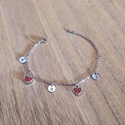Personalised Initials Heart Zirconia Bracelet (Red)