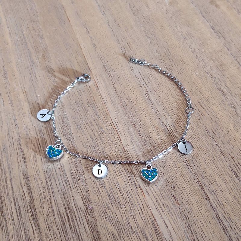Personalised Initials Heart Zirconia Bracelet (Turquoise)