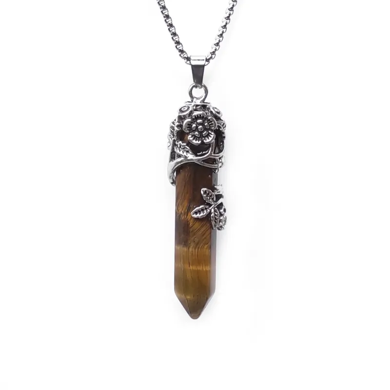 Tigers Eye pendant gemstone necklace (Flower holder)