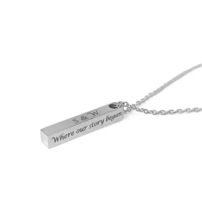 Personalised 3D Bar Engraved Necklace (Silver Tone)