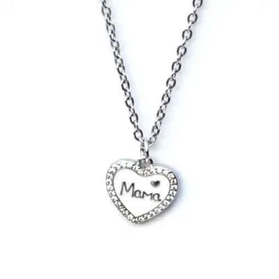 Zirconia Mama &#39;Mom&#39; heart necklace (Silver tone)