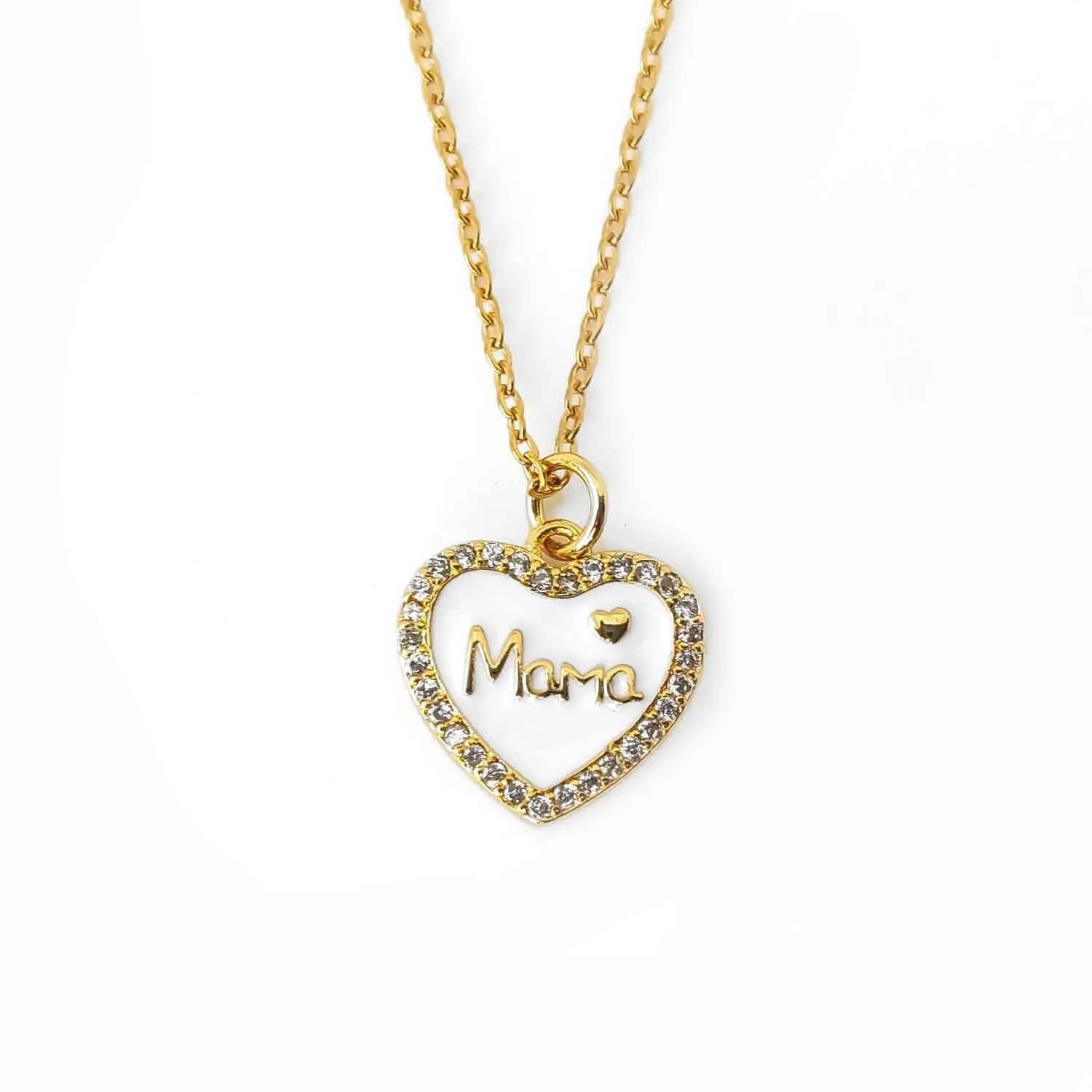 Zirconia Mama &#39;Mom&#39; heart necklace (Gold tone)