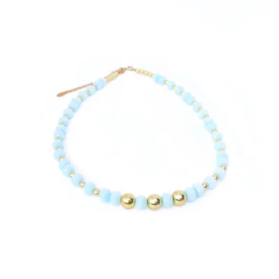 Sky Blue Crystal and Gold Hematite Necklace