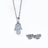 Hamsa hand necklace and earring set (Silver toned)