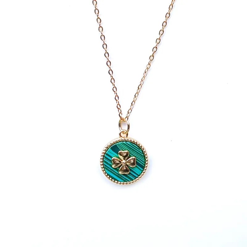Green &amp; Gold Four-Leaf Clover Necklace – Symbol of Luck &amp; Style