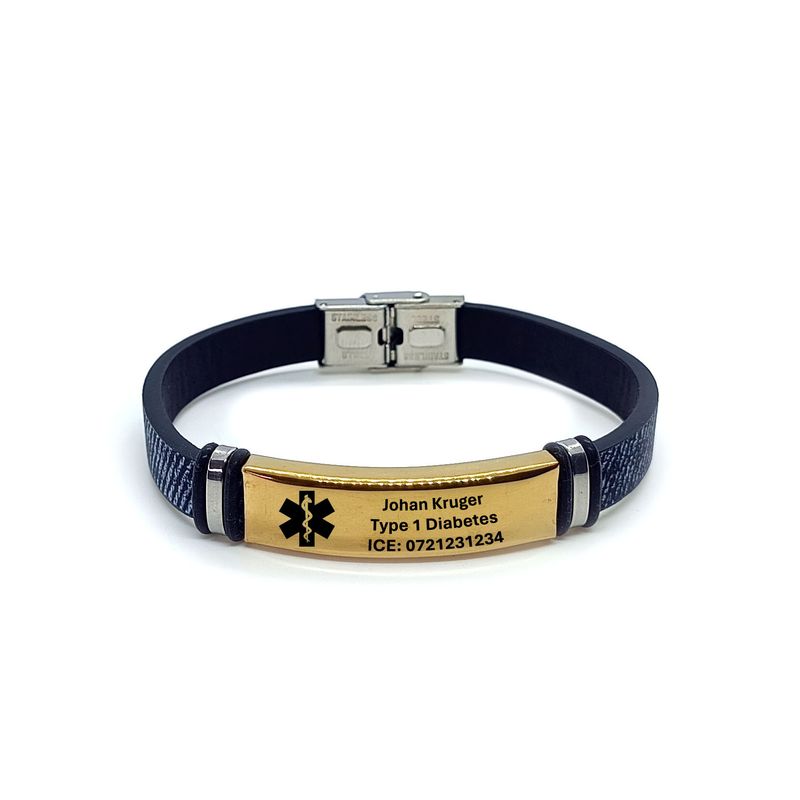 Personalised Medical Alert Denim Bracelet (Gold Tone)