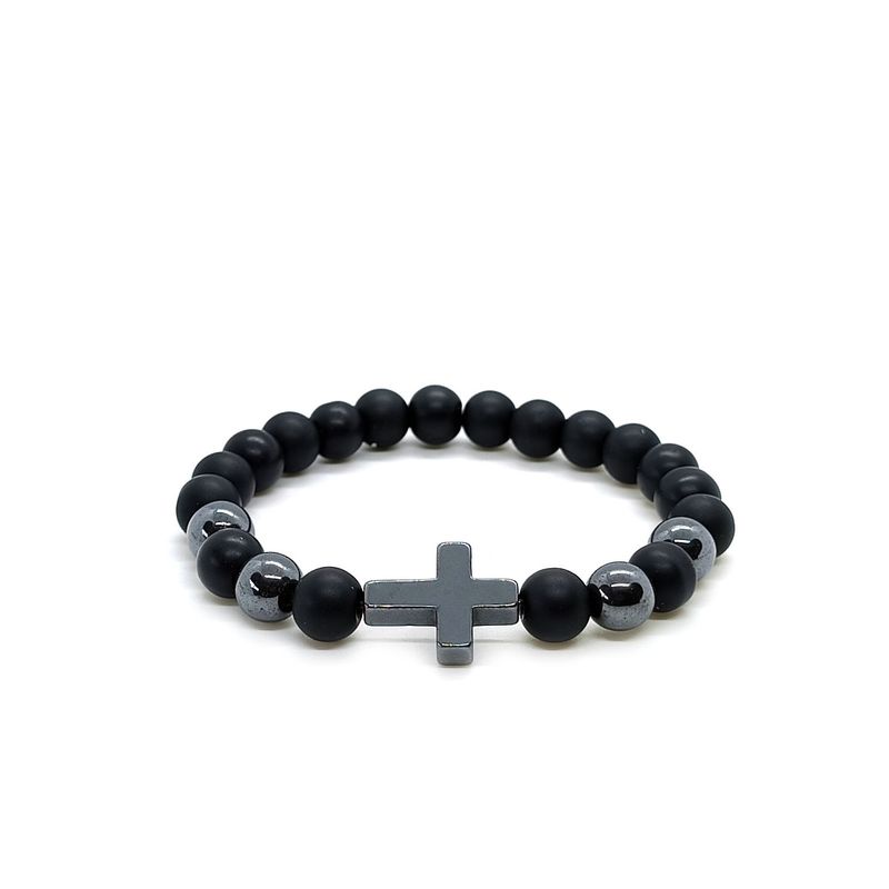 Black Onyx &amp; Hematite Cross Bracelet (8mm)