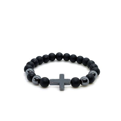 Black Onyx &amp; Hematite Cross Bracelet (8mm)