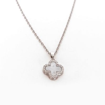 Silver-Toned Reversible Clover Necklace – Black &amp; White Two-in-One Elegance