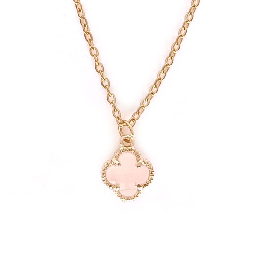 Pink Clover Necklace – Gold-Toned Symbol of Grace &amp; Good Fortune